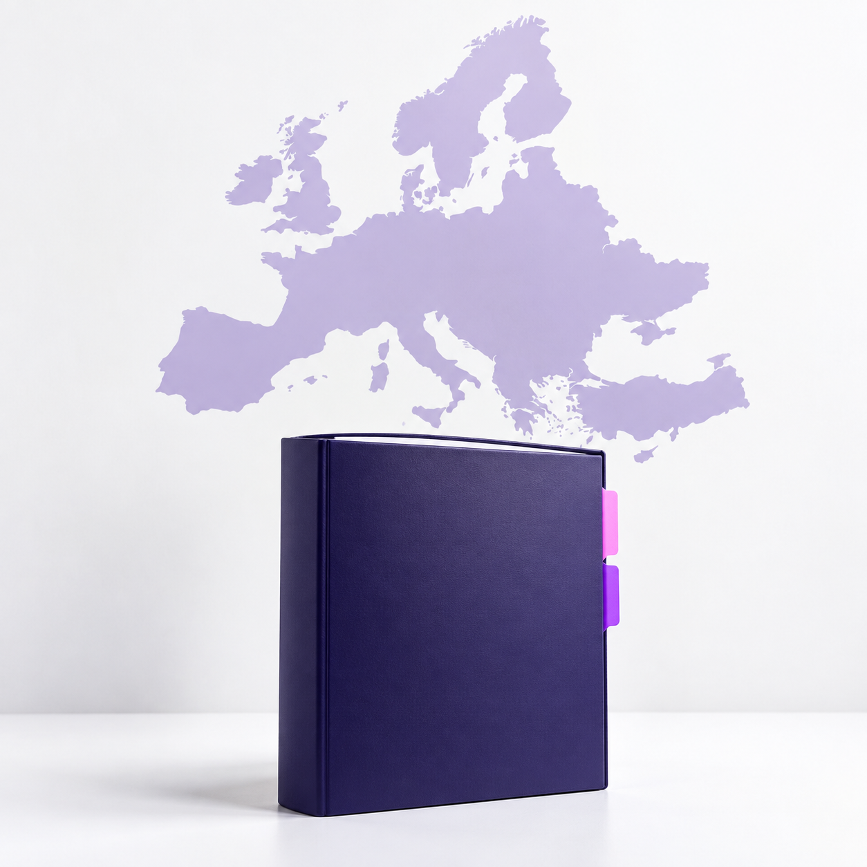 Purple regulatory binder with a lavender map of Europe